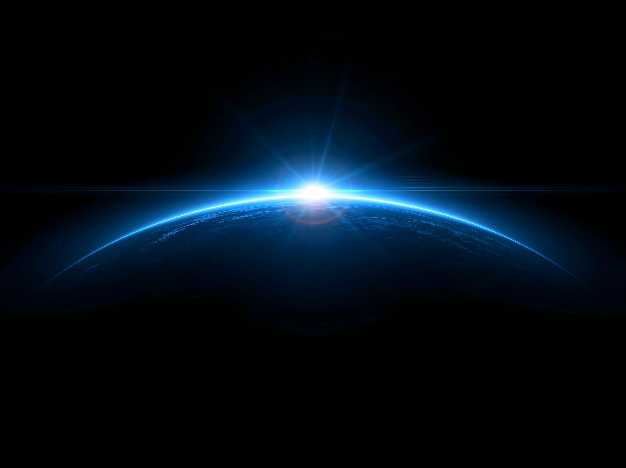 Cinematic keynote cover slide for The Future of Cybersecurity, a glowing blue horizon over a dark digital landscape